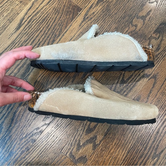 FREE PEOPLE Damon Clogs Tan Suede Faux Fur Textile Insoles Slip Ons - Picture 10 of 14